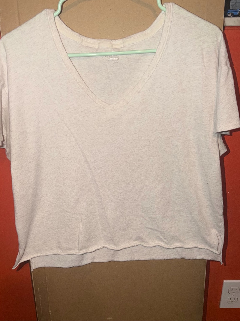 Women’s Soft Wide V-Neck Cream Short Sleeve Top